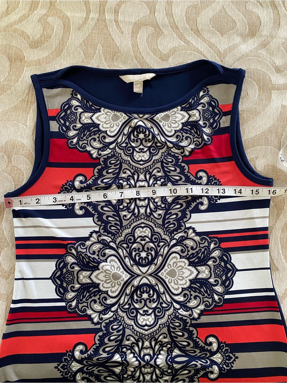 Banana Republic XS Medallion Print Sheath Dress Navy Coral Stretch - Picture 7 of 11